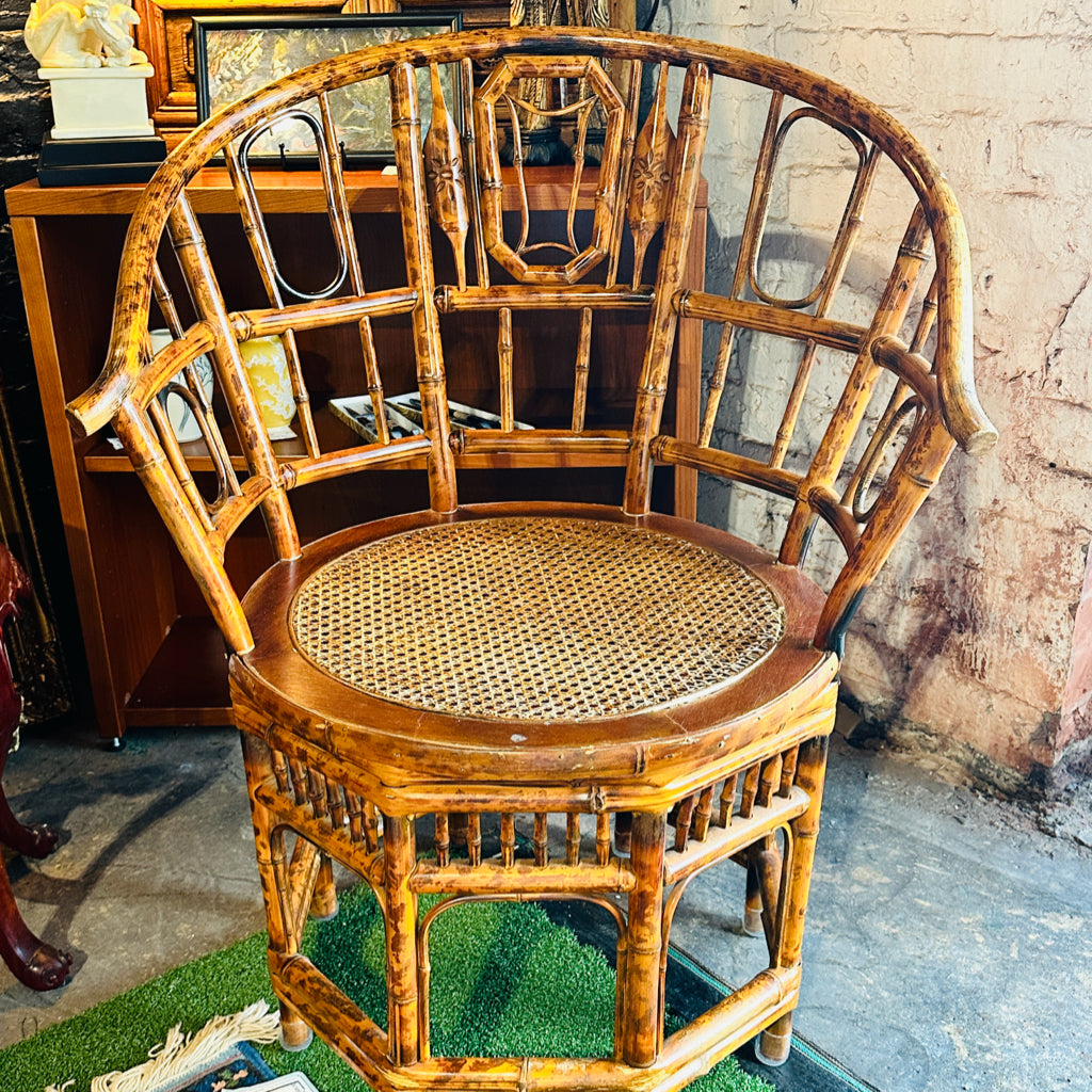 Vintage Brighton style tortoise bamboo/cane seat chair, 21.5"D x 27"W x 35.5"H