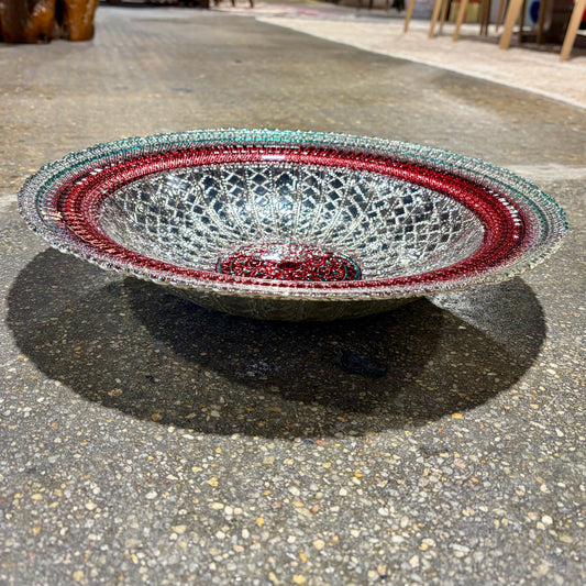 Artistic Accent Mandala Design Glass Bowl, 16"Dia x 3"H