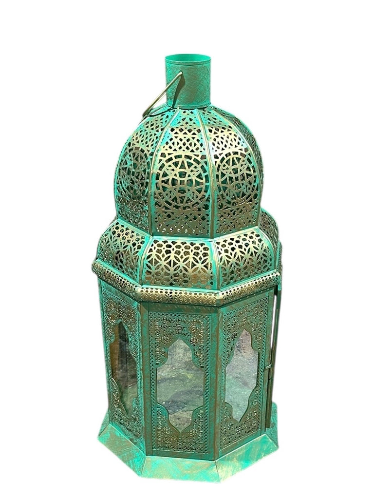 Teal/Gold 'Taj Mahal'luminere, 12"W x12"D x 24"H