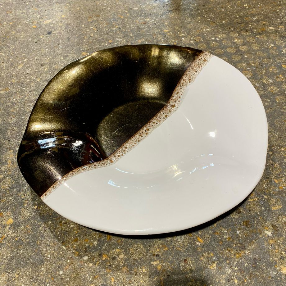 Large Ceramic, White and Bronze Platter, Deartis, 20"D x 3"H