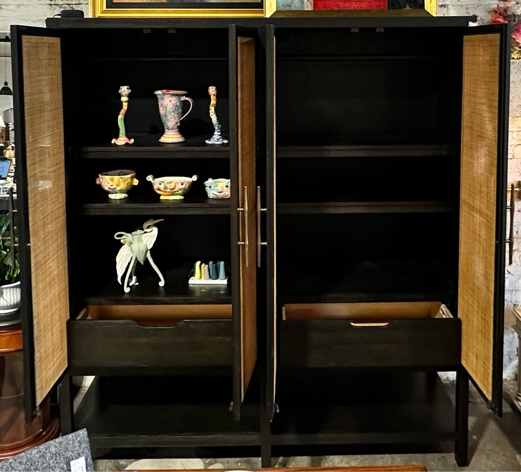 Waikiki wardrobe, rattan doors, espresso finish, 80" H x 72" W x 22" D