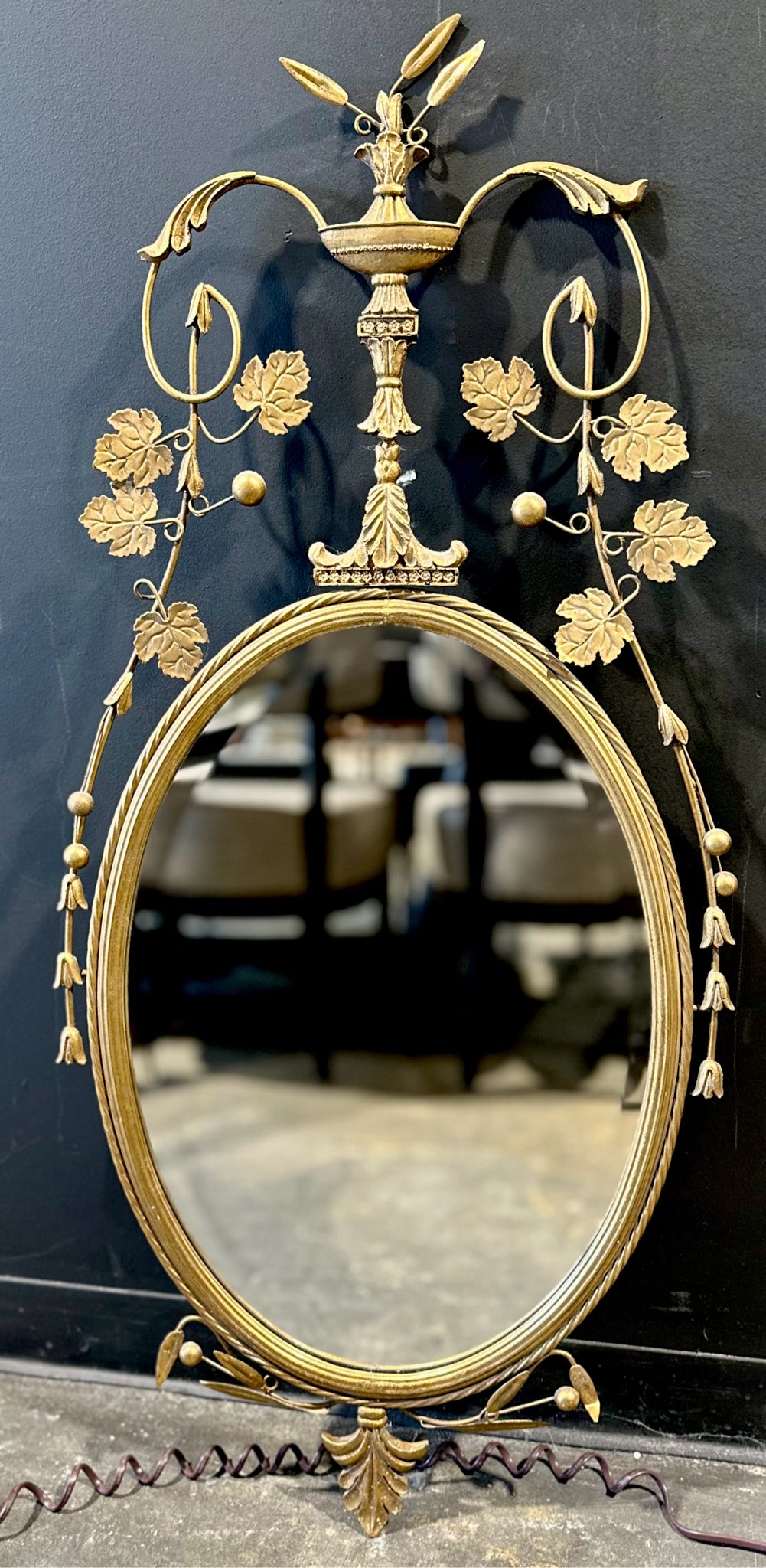 Vintage Adams Style Ornate Oval Mirror, Antique Gold, 21" L x 47" H