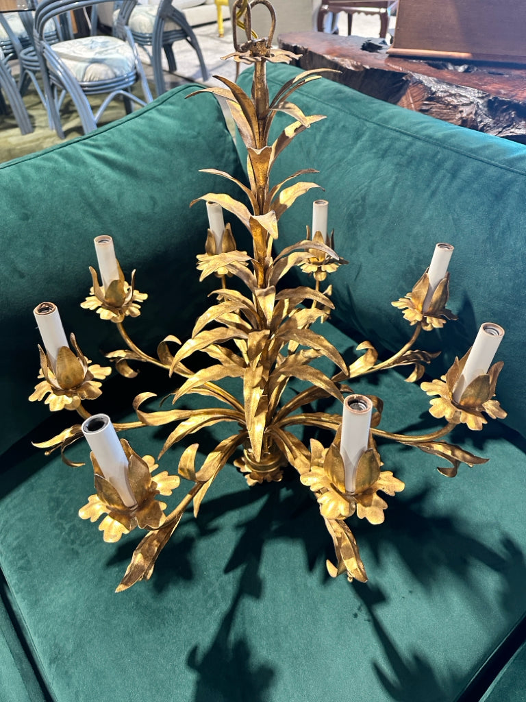 Vintage Louis XVI gold chandelier, 24"H x 23"W x 23"D