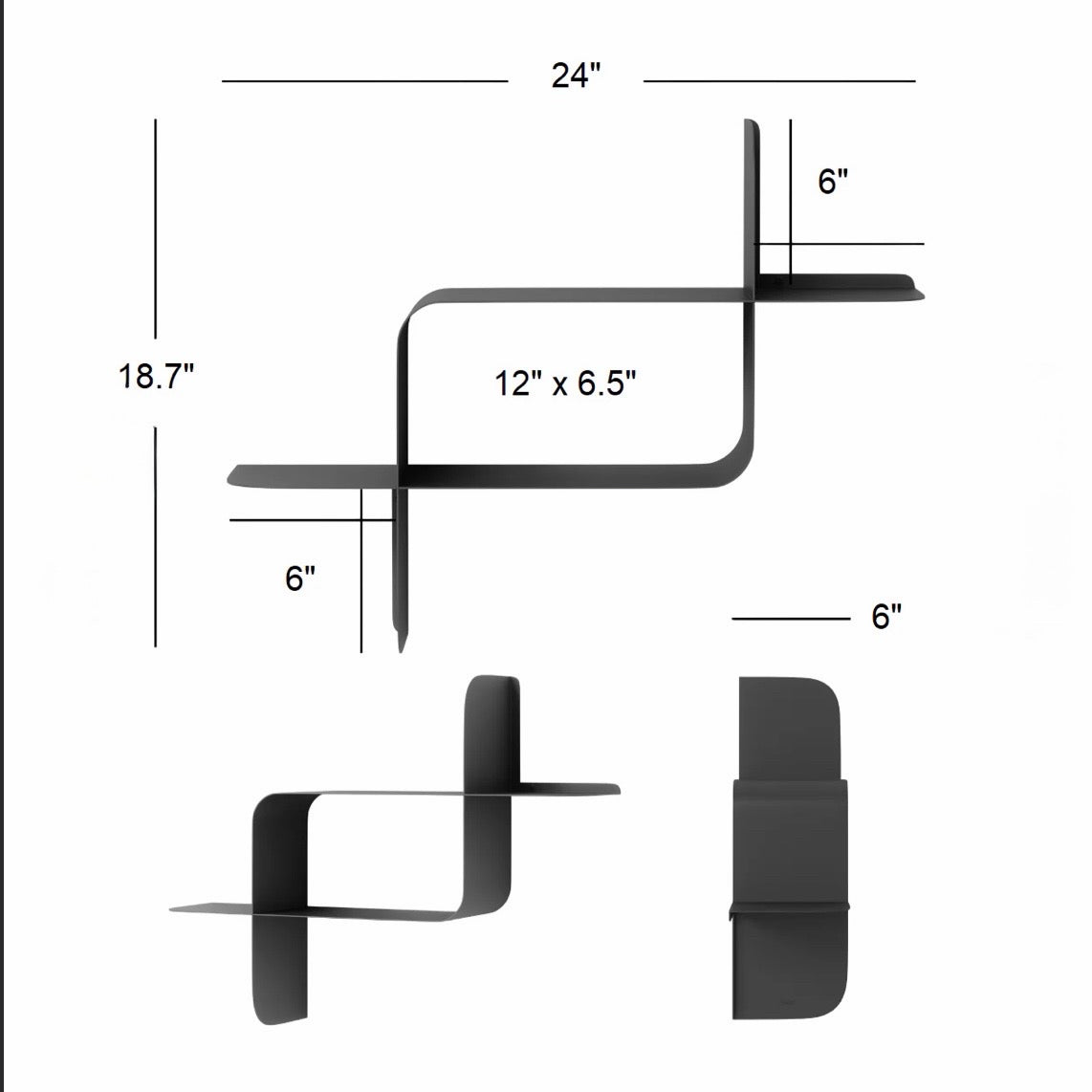 Montage Metal Wall Shelf (Set of 2), Black, 24"W x 6"D x 18.7"H