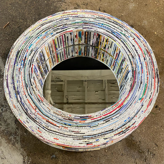Recycled Magazine Mirror 16"Dia, 3"D