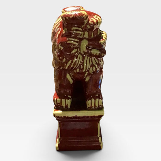Bombay Ceramic Foo Dog Red Glaze Statue, 9.5"W x 6"D x 15"H