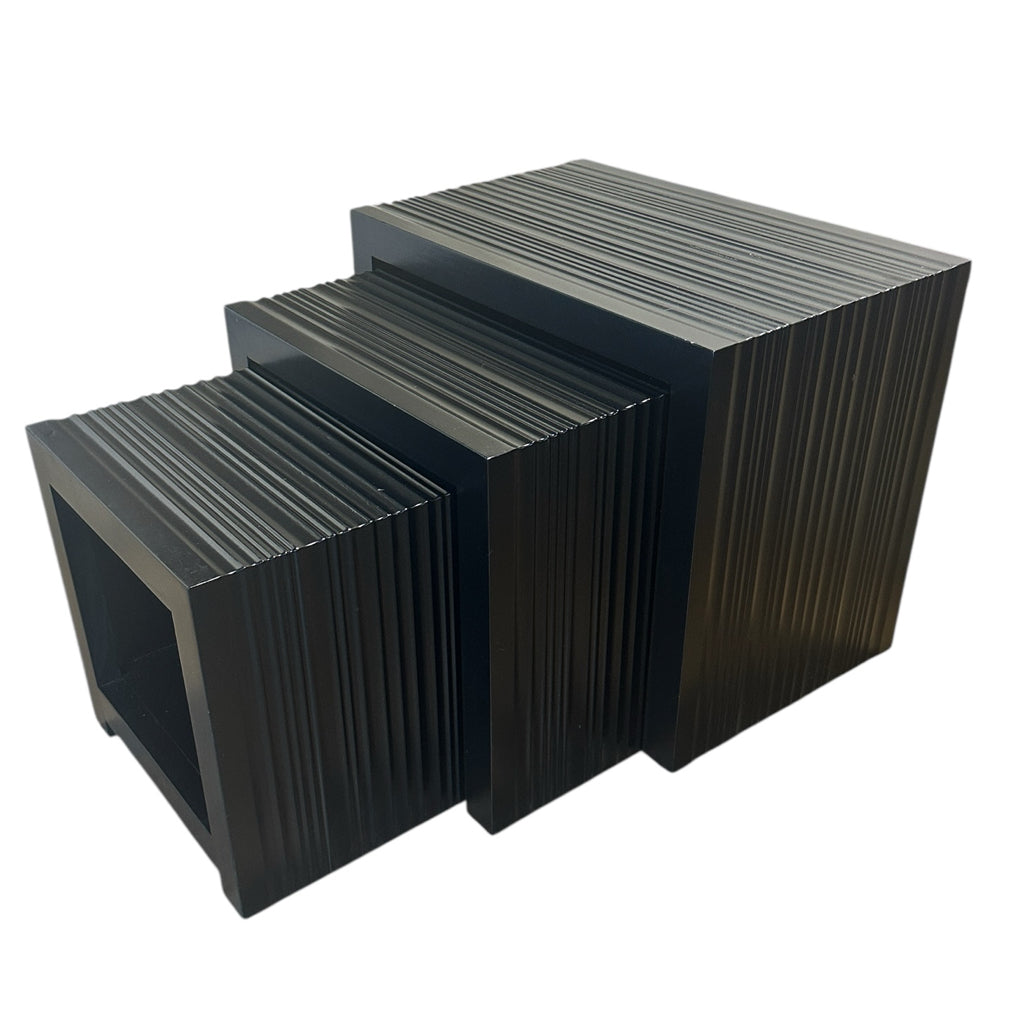 Black Ribbed nesting tables, 25.25"W x 16"D x21"H