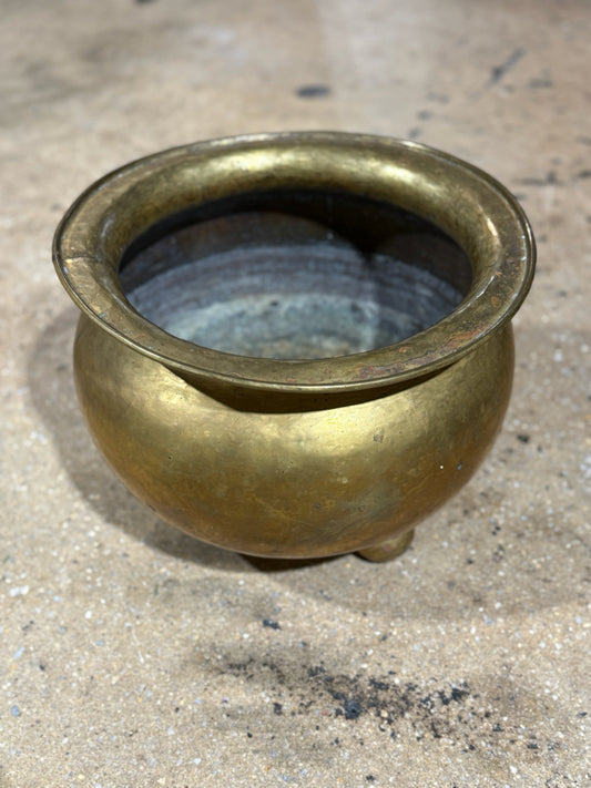 Antique handcrafted Russian brass pot, 12.75"W x 12.75"D x 10"H