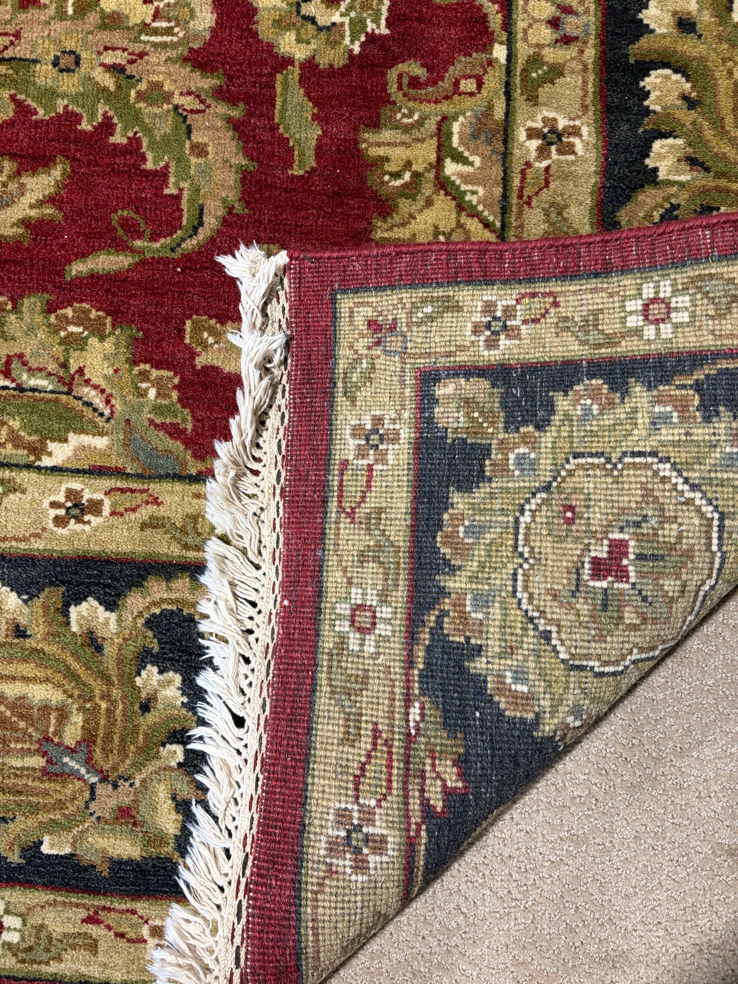 VTG Hand-knotted Wool Rug, Red/Navy/Gold, 7'9"W x 9'9"L x 1"H