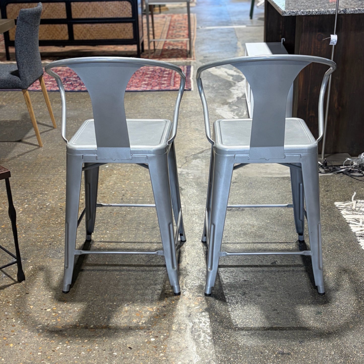 Pair Tabouret Metal Counter Height Bar Stools, 18"D x 38"H x 20"W