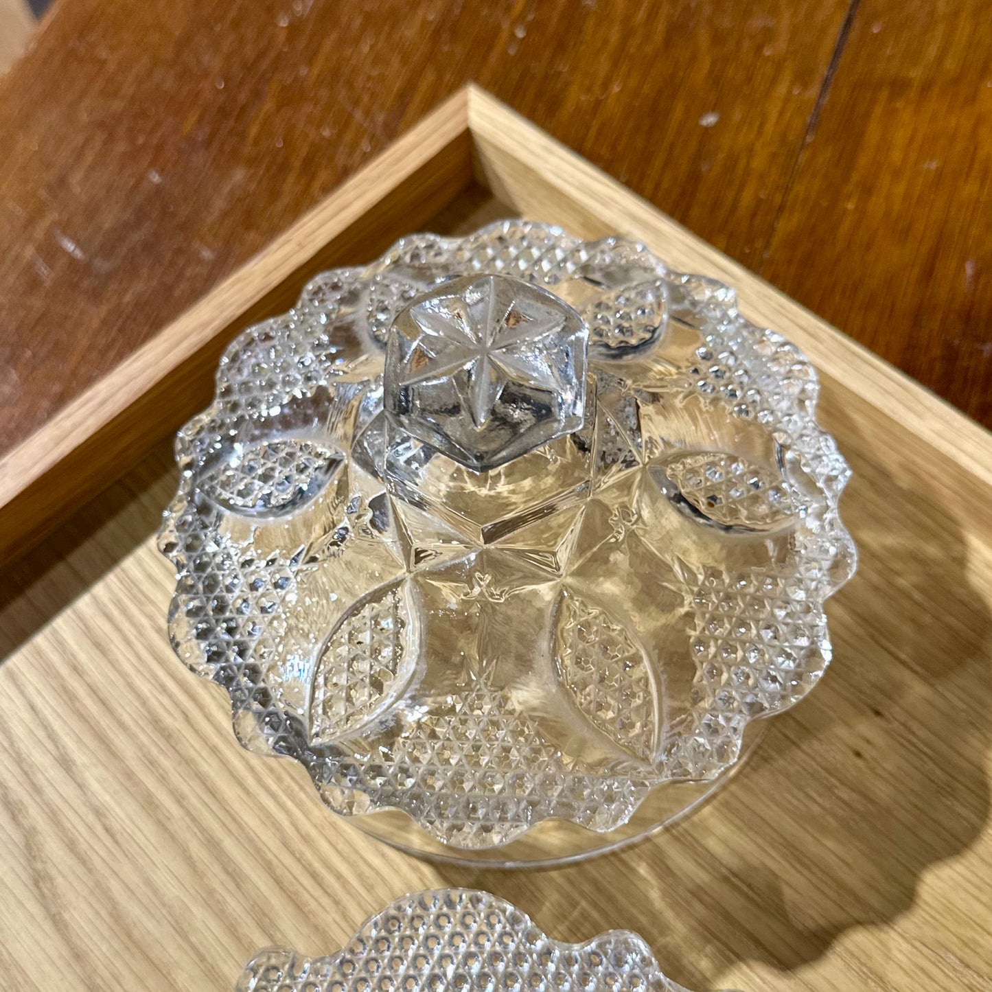 Westmoreland Faceted Glass Round Butter Dish, 7.25" Dia x 3.5" H