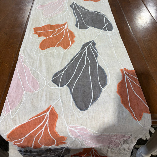 Crate & Barrel Floret Table Runner, Linen, 84"L x 13.75"W
