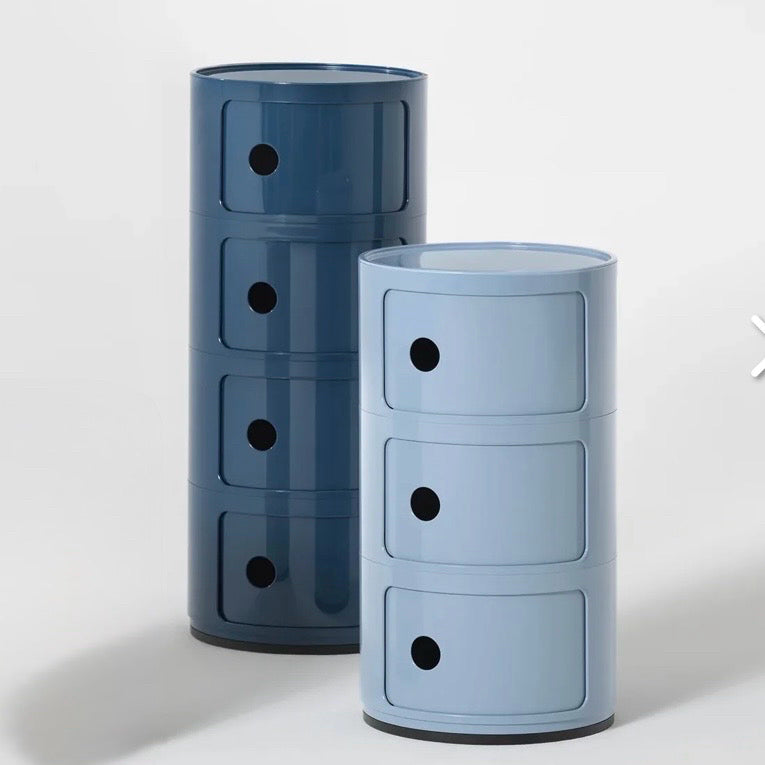 Kartell Componibili 4-Door Round Storage Unit, Blue Glossy, 12.6" Dia x 30.4"