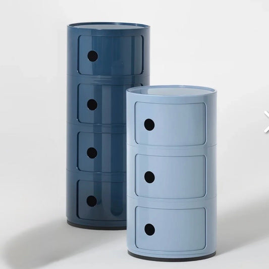 Kartell Componibili 4-Door Round Storage Unit, Blue Glossy, 12.6" Dia x 30.4"