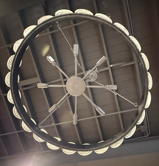 Industrial 'be-spoke' chandelier, 8 bulbs, 29"W x 24"H