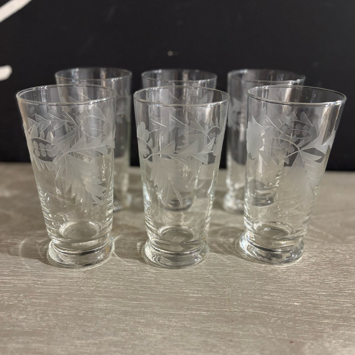 SET 6 VTG Etched Glass Tumblers