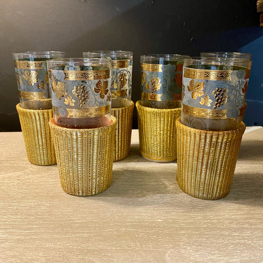 6 MCM Cora Highballs, W/ Therma-Jac Cozies, 6.25"H x 3"D