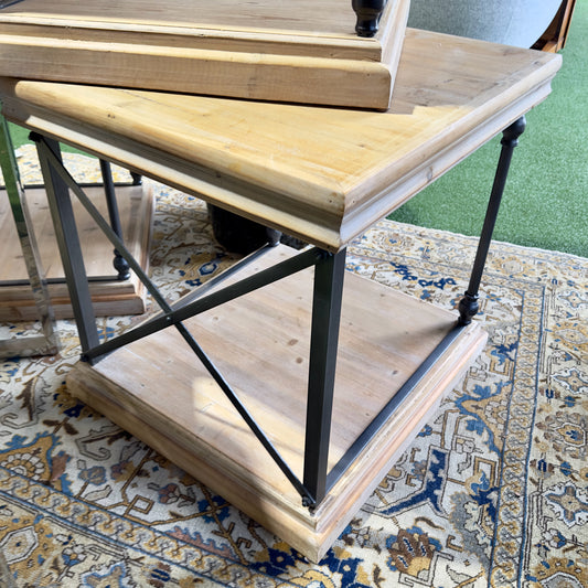 Rustic Wood & Metal Side Table, 25" L x 23" W x 24" H