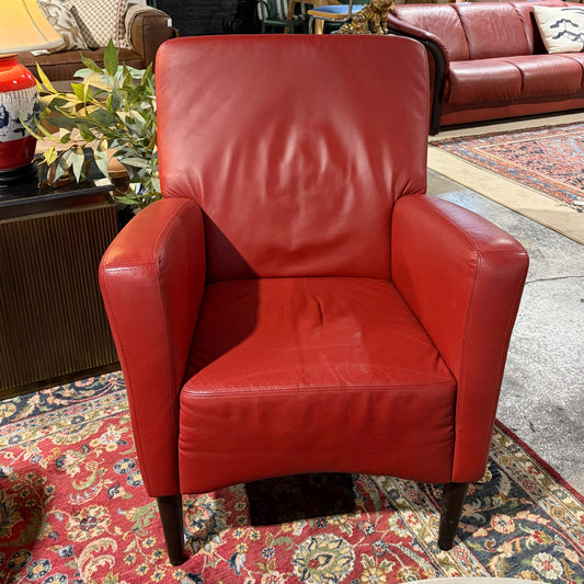 Contemporary Red Leather Armchair, 28.5"W x 31"D x 36"H