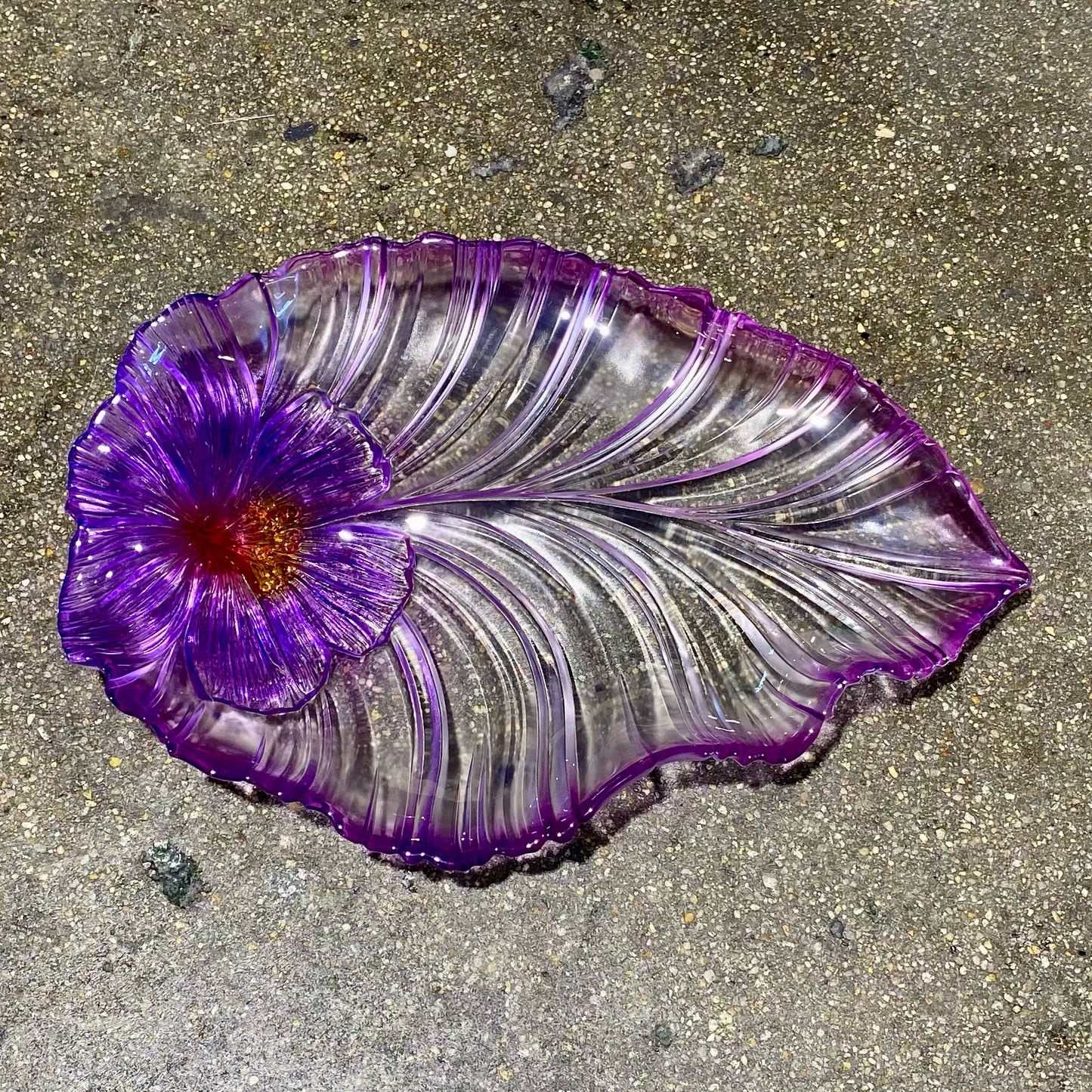Large Hibiscus Glass Platter, 21"L x 15"W x 3"H