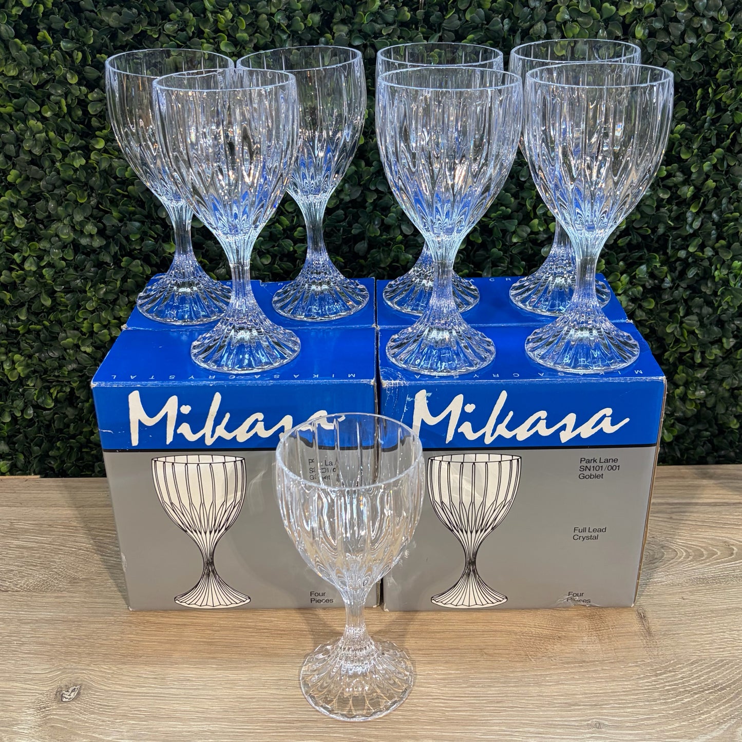 Set of 8 Mikasa Park Lane Crystal Water Goblets, 6.75"H x 3.25"D