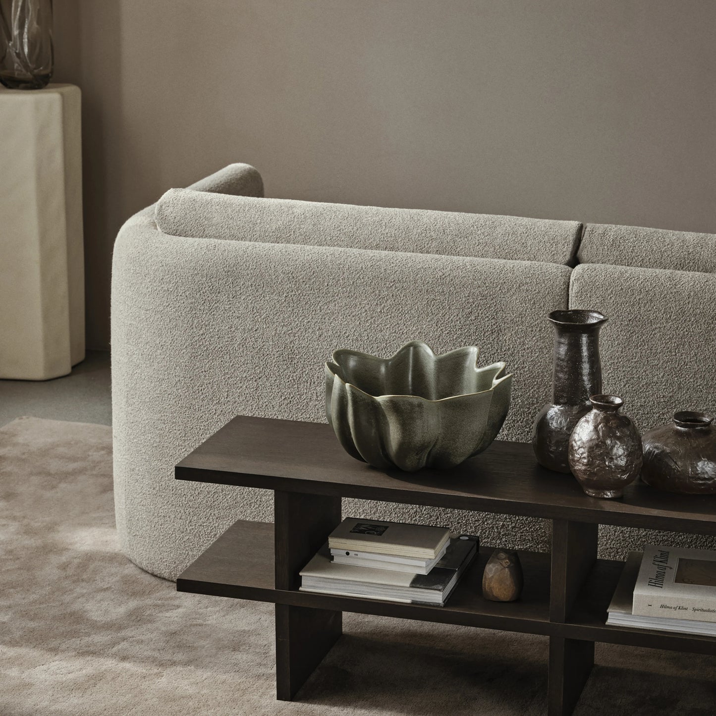 Ferm Living Nium Large Decorative Stoneware Bowl, Dark Sage, 14.2" Dia x 7.1" H