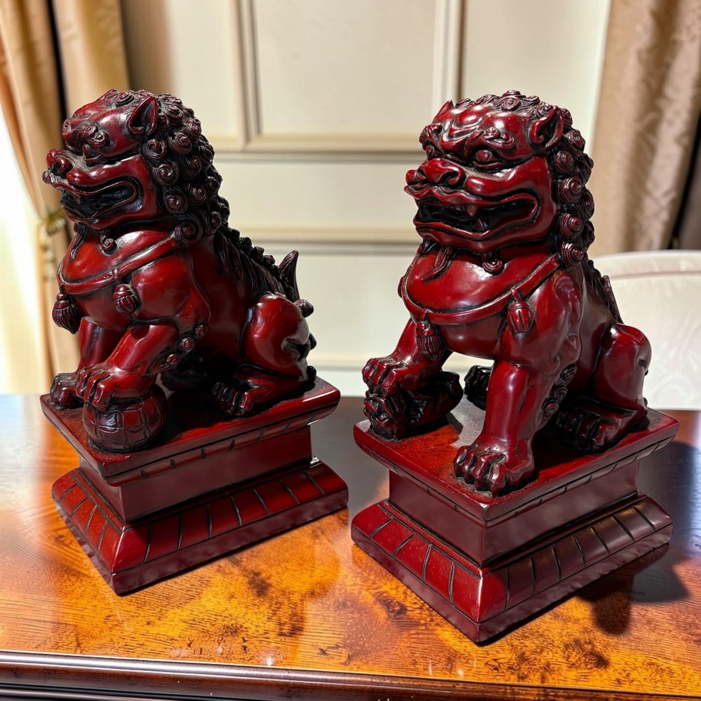 PAIR Red Foo Dogs 4" L x 3" W x 7" H