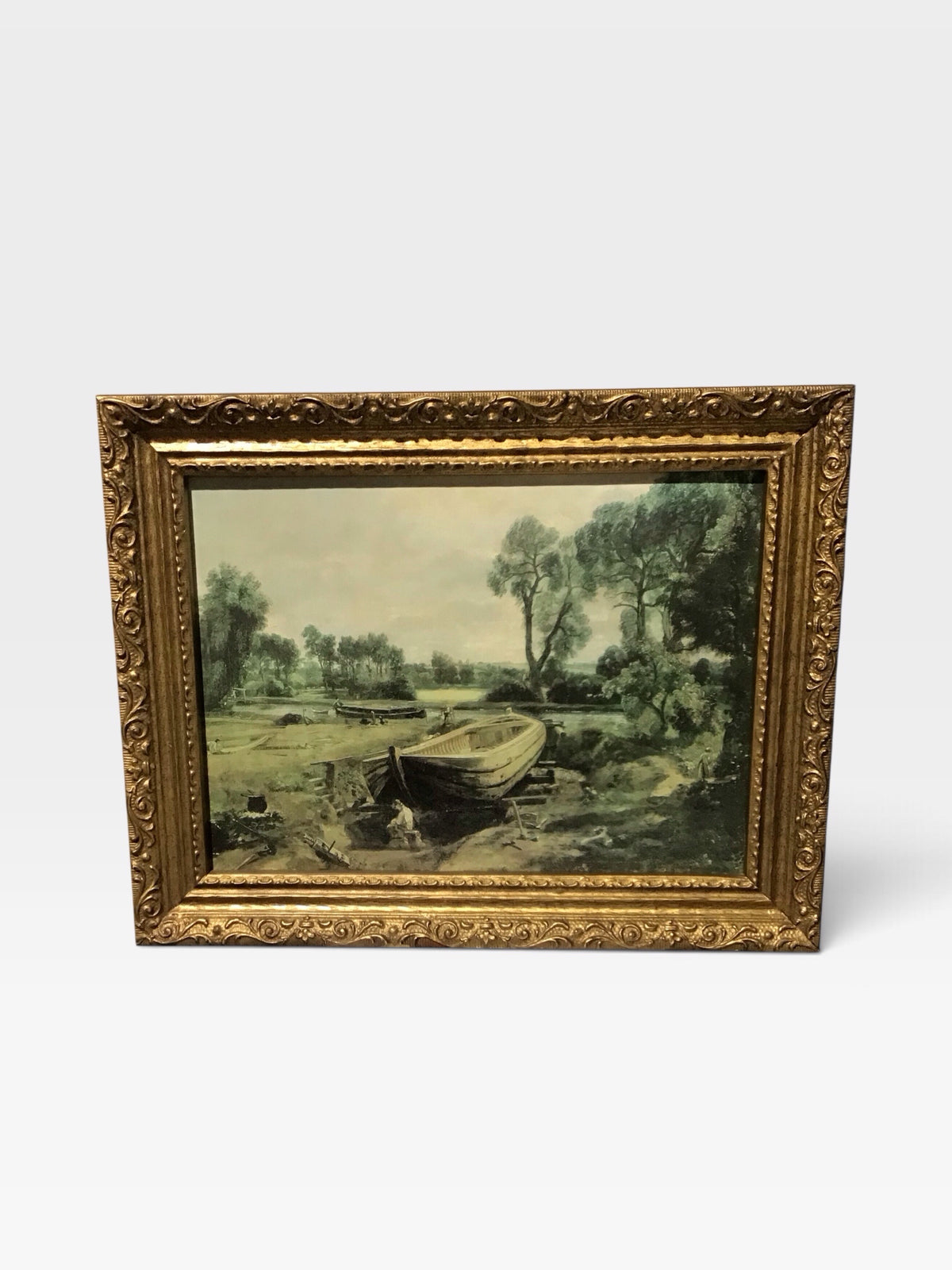 VTG Framed Print Rep of "Boat Building" by J Constable 18"W x 14"H