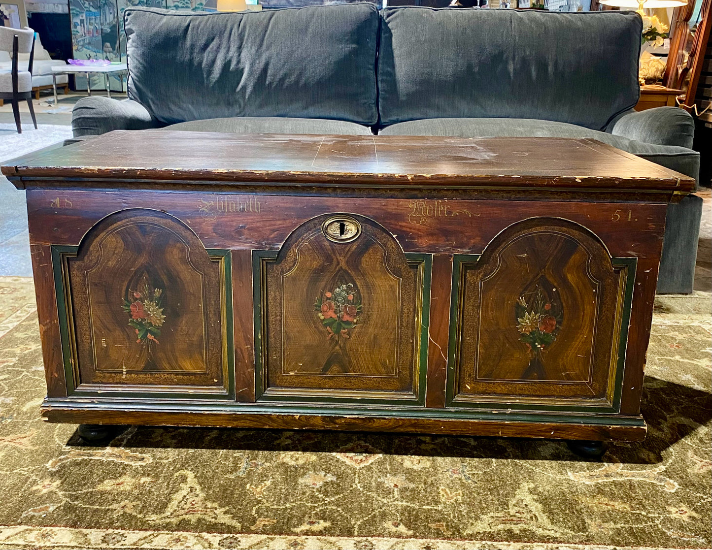Antique Painted Hope Chest, 1851, 46.5W x 23.5"D x 22.5"H