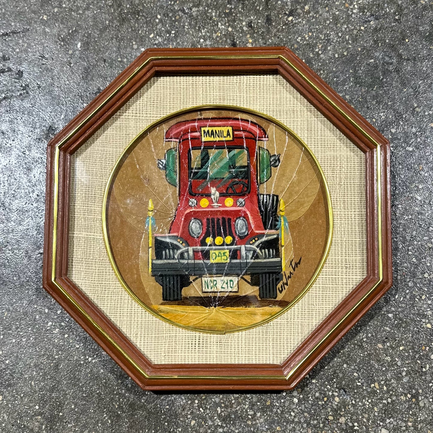 Manila Jeepney Octagon Painting, Leaves Canvas, 12" Dia