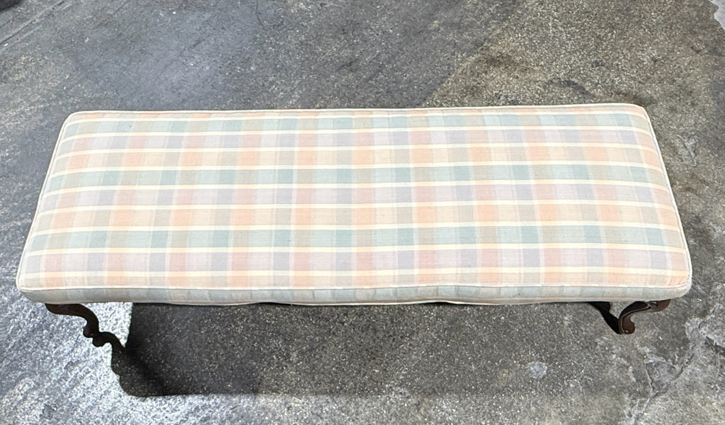 Traditional Queen Anne upholstered bench, 54"L x 17"W x 14"H