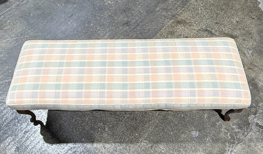 Traditional Queen Anne upholstered bench, 54"L x 17"W x 14"H