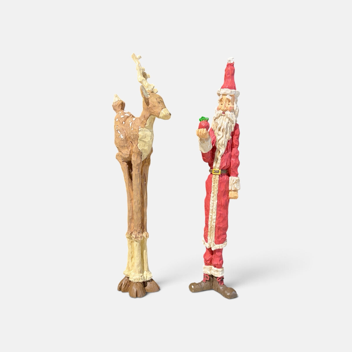 Hand Carved Santa and Reindeer