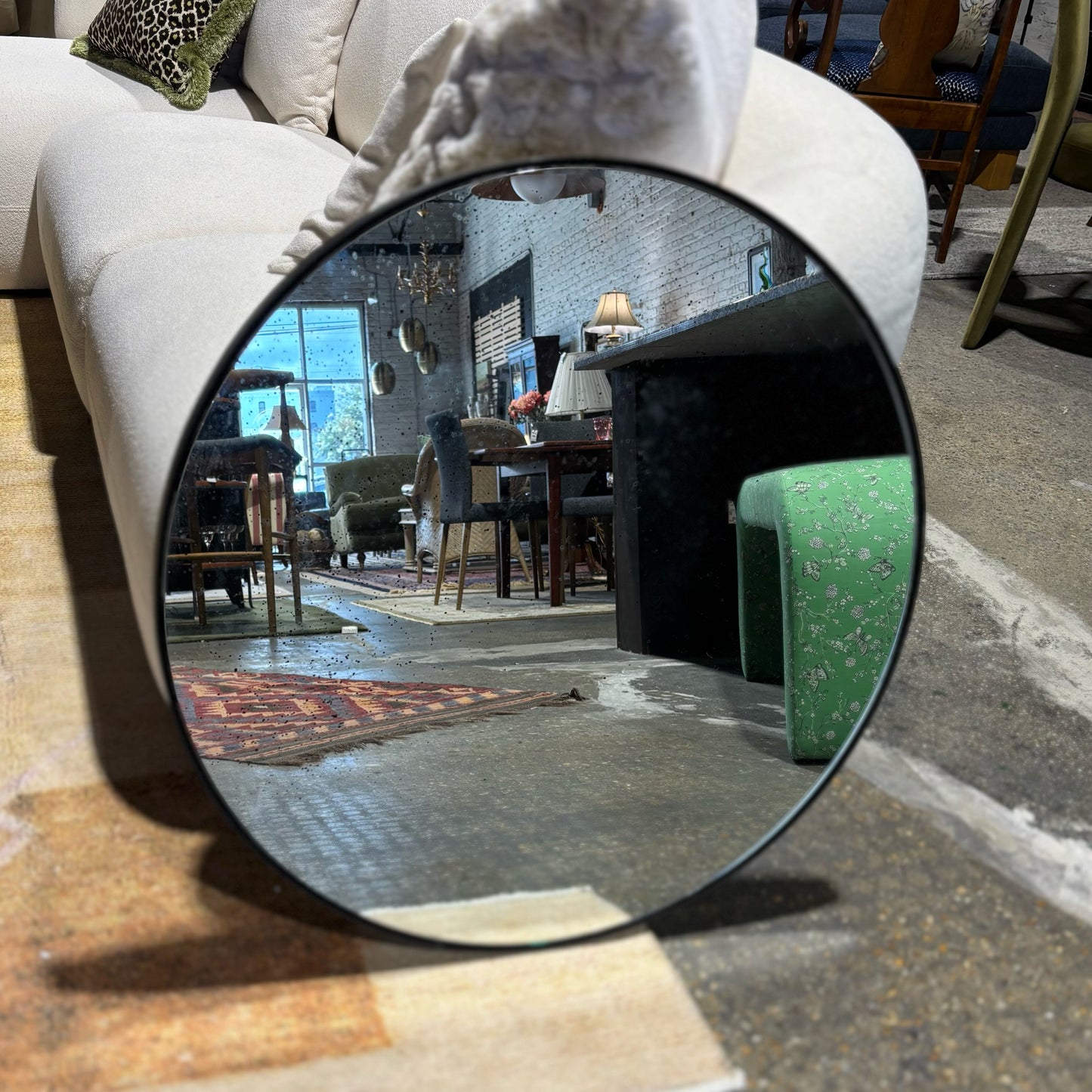 Round mirror, 'aged' look, 30"D