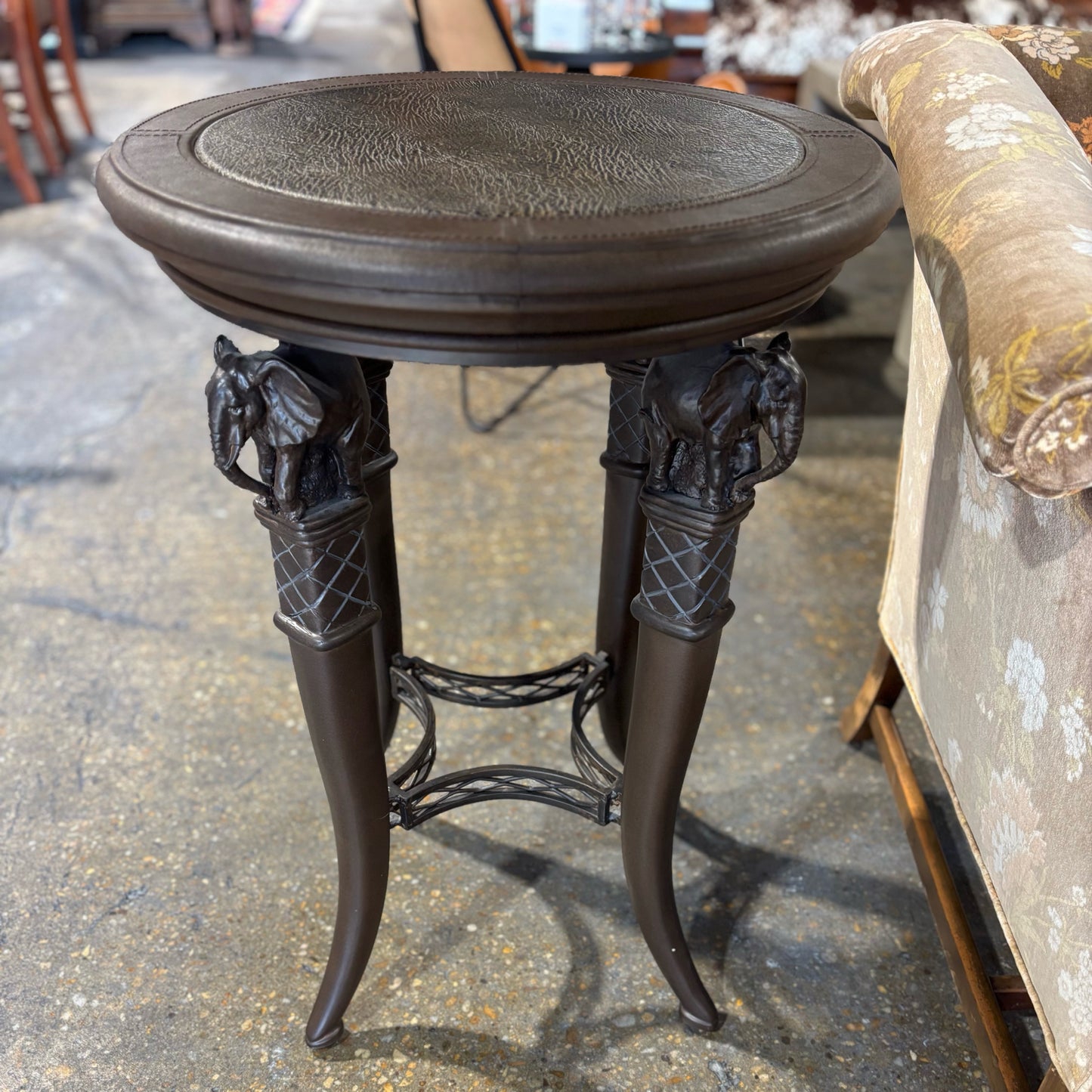 Side Table, Metal and Wood, Elephant Accents 20.5" D x 29" H