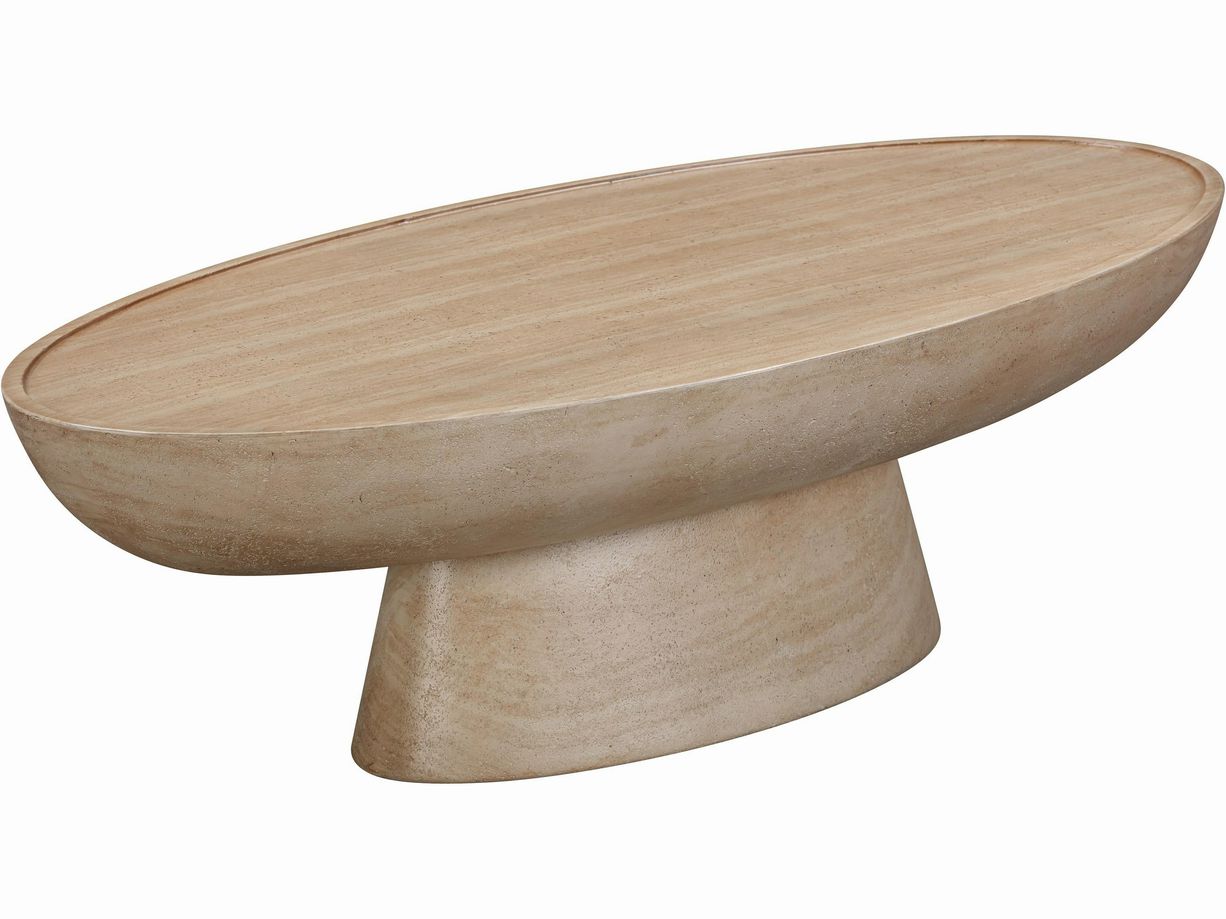 TOV Outdoor Eclipse Faux Travertine Indoor/Outdoor Coffee Table, 47"