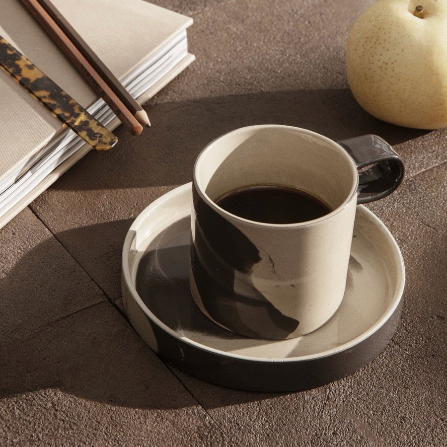Inlay Cup with Saucer, 5.4"W x 5.4"D x 2.9"H