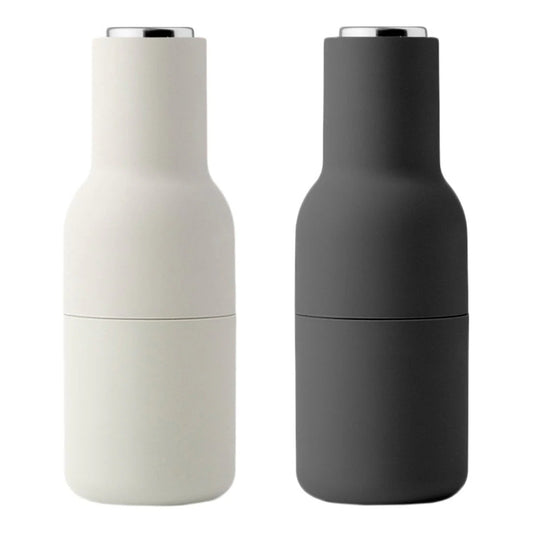 Audo Copenhagen Salt & Pepper Bottle Grinders, Carbon & Ash w/ Steel Lids, 8" H