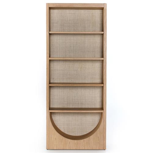 NEW Hilary bookcase, honey oak/cane backed, 34.5"X18"X80"H