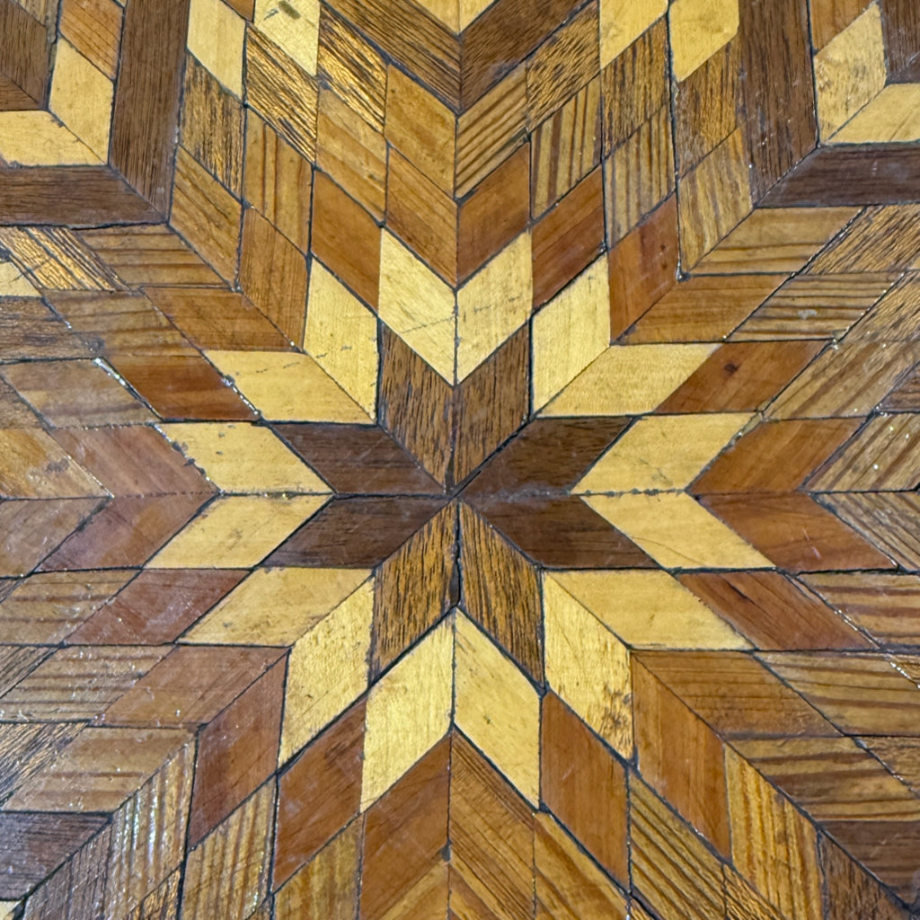 VTG Folk Art Parquetry Coffee Table w/Lyre Base