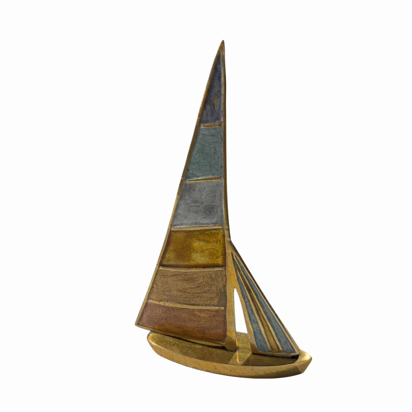 VTG Small Brass Sailboat w/Enamel, 6.5"H x 4"W x 1"D