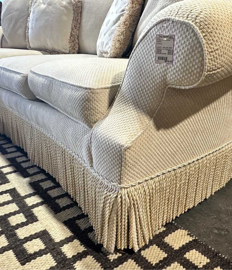 Sherrill 3 -seat sofa, rolled back/arms, 8" fringe,89 "L x 38"D x 32"H