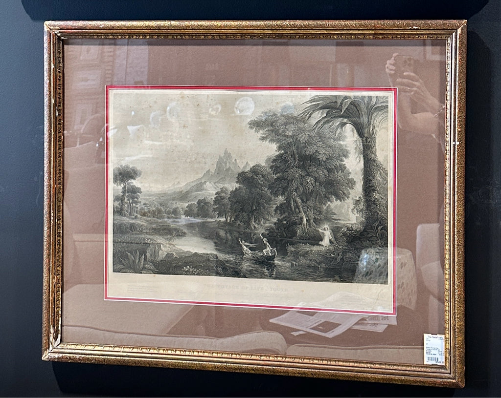 Antique Thomas Cole, "Voyage of Life-Youth" etching, 40"W x 28"H x 1"D