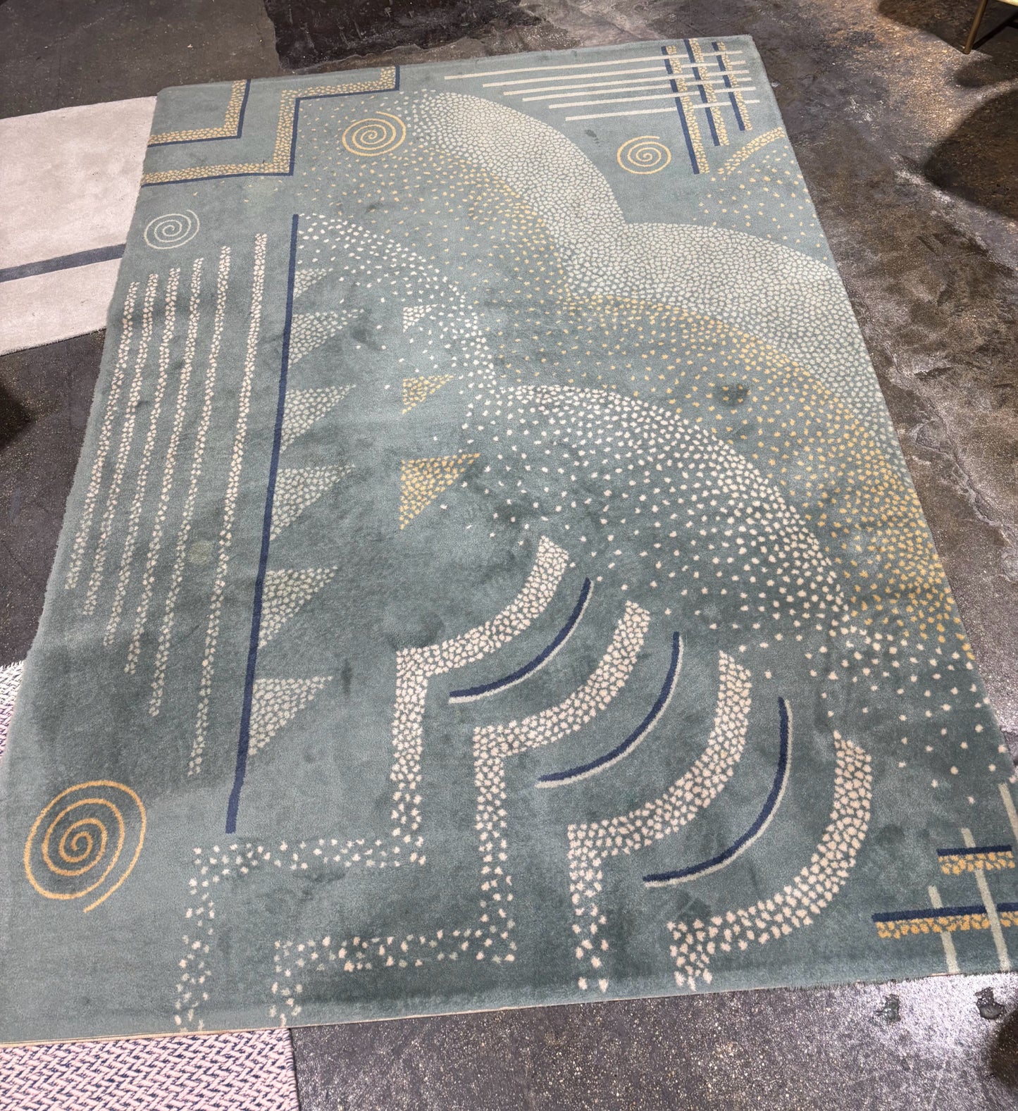 Soft Blue Hand Knotted Swirl Rug- 5.7"W x 10.7" L