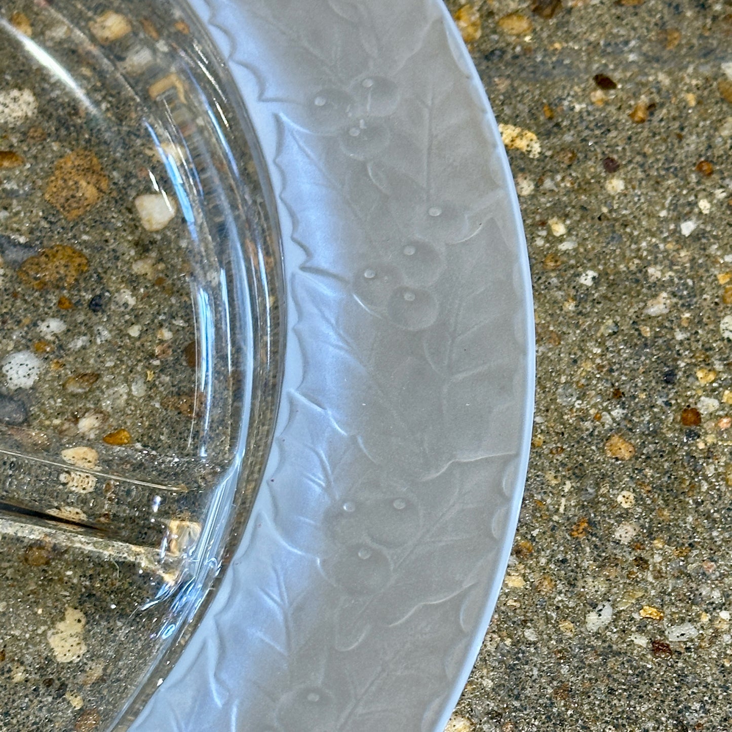 Holiday Holly Rimmed Divided Dish, Clear Glass, 14" Dia x 1.5" H