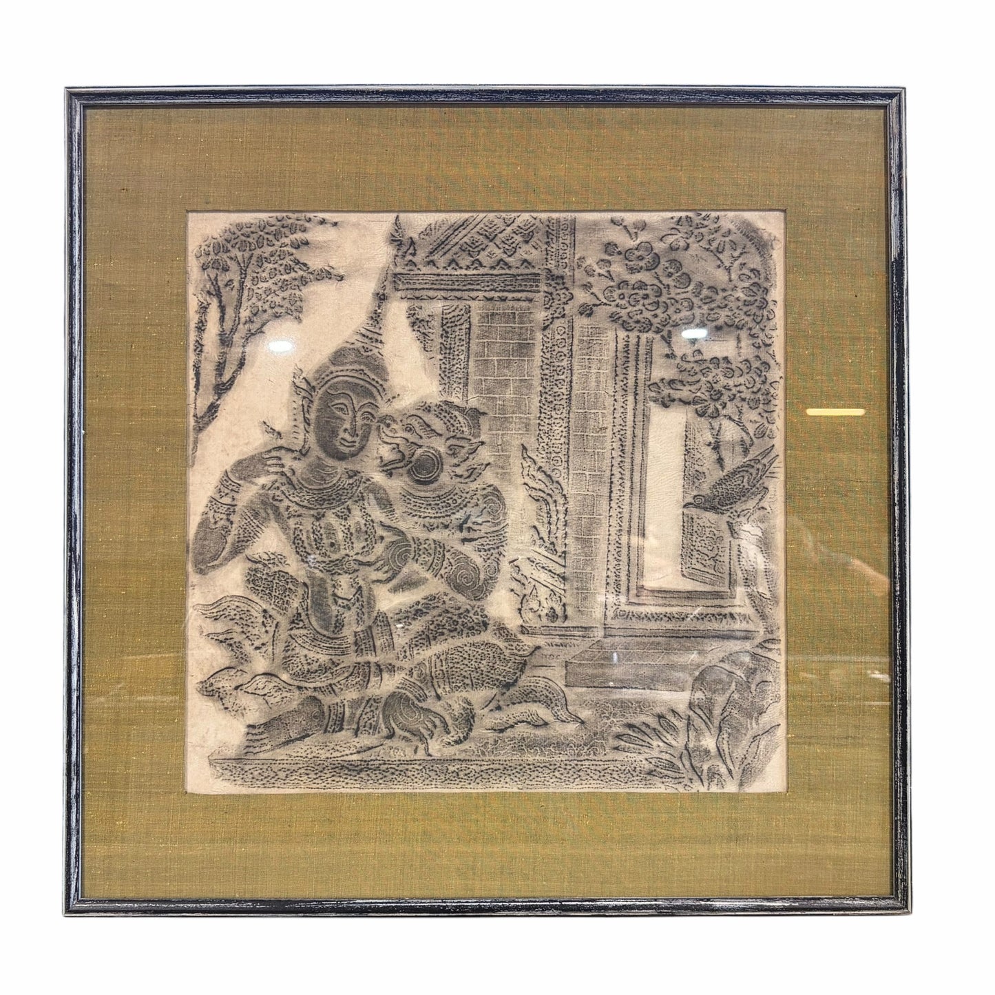 Framed Thai Temple Rubbings, 23.25" x 23.75"