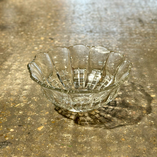 Pressed Glass Bowl w/ Scalloped Edge, Clear, 12" Dia x 5.5" H