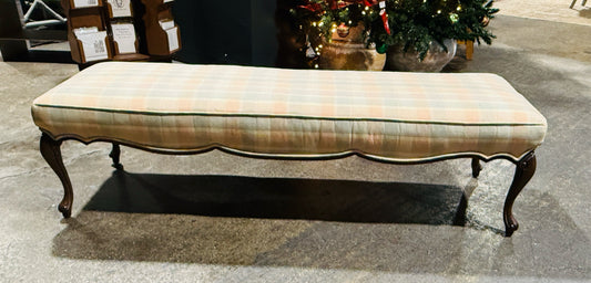 Traditional Queen Anne upholstered bench, 54"L x 17"W x 14"H
