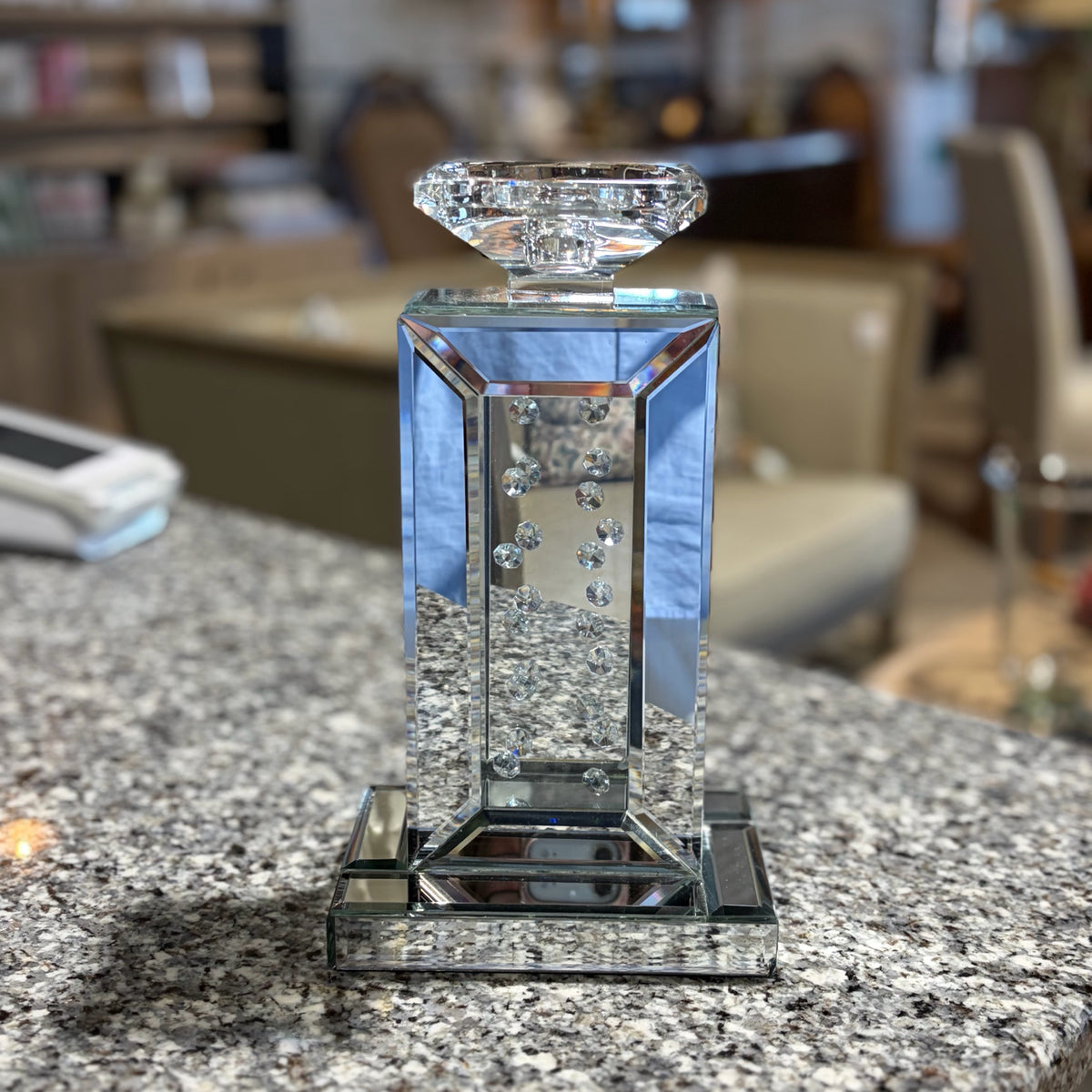 Glass & Mirrors Candle Holder, 6"W x 4"D x 10.5"H