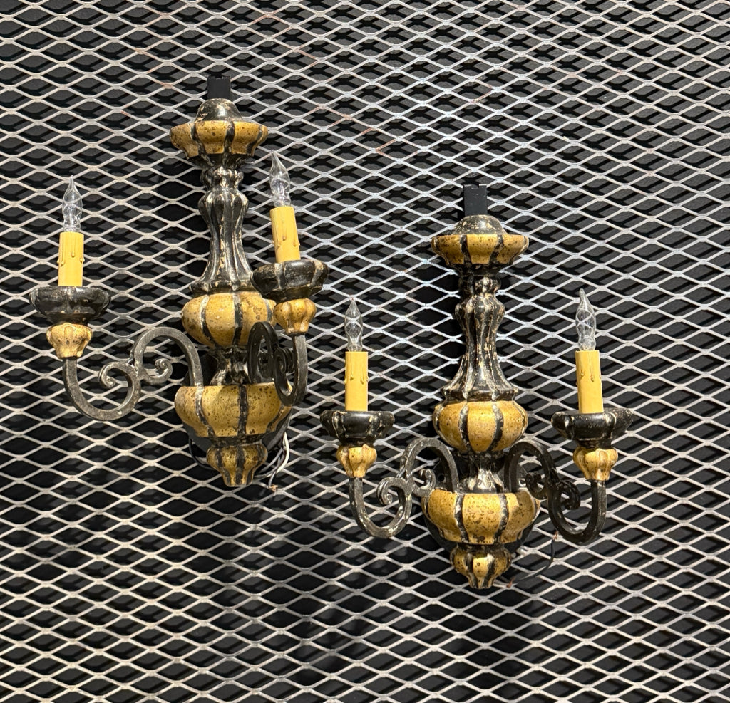 Antique wood/iron sconces, 11"H x 15"W x 6"D